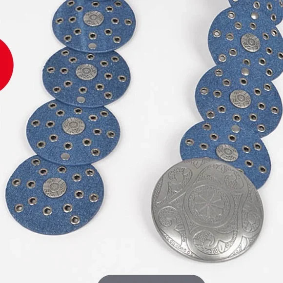 Multi Eyelet Rounds Western Belt - Blue and Silver 45 inches - Picture 2 of 2